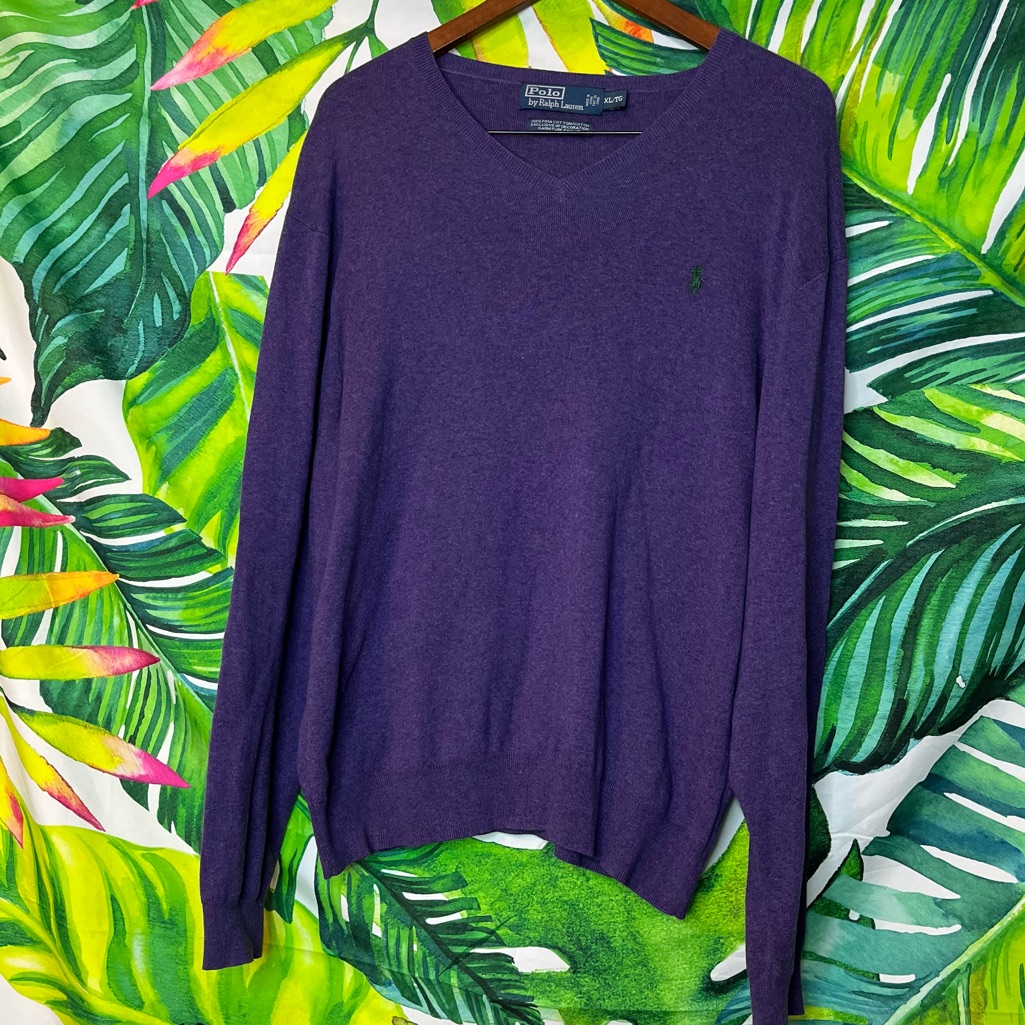Y2k Polo Ralph Lauren Mens Xl Dark Purple Lightweight Tight Knit Preppy Sweater